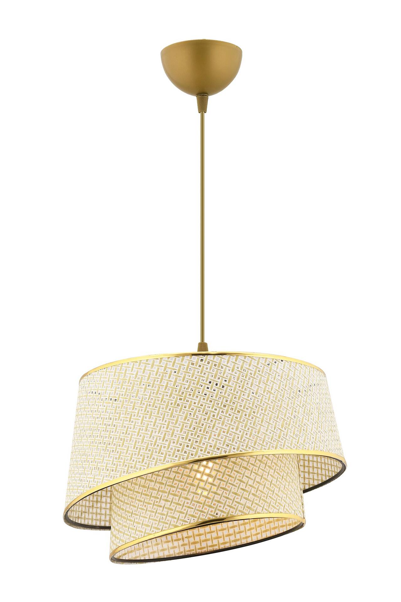 Opviq Pendelleuchte Barette gold creme Stoff Metall B/H/L: ca. 32x65x32 cm E27 1 Brennstellen