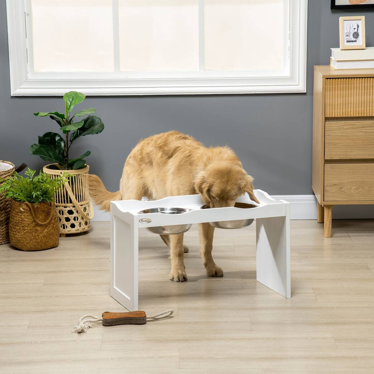 PawHut Hundenapf weiß Edelstahl B/H/L: ca. 30x38x63 cm