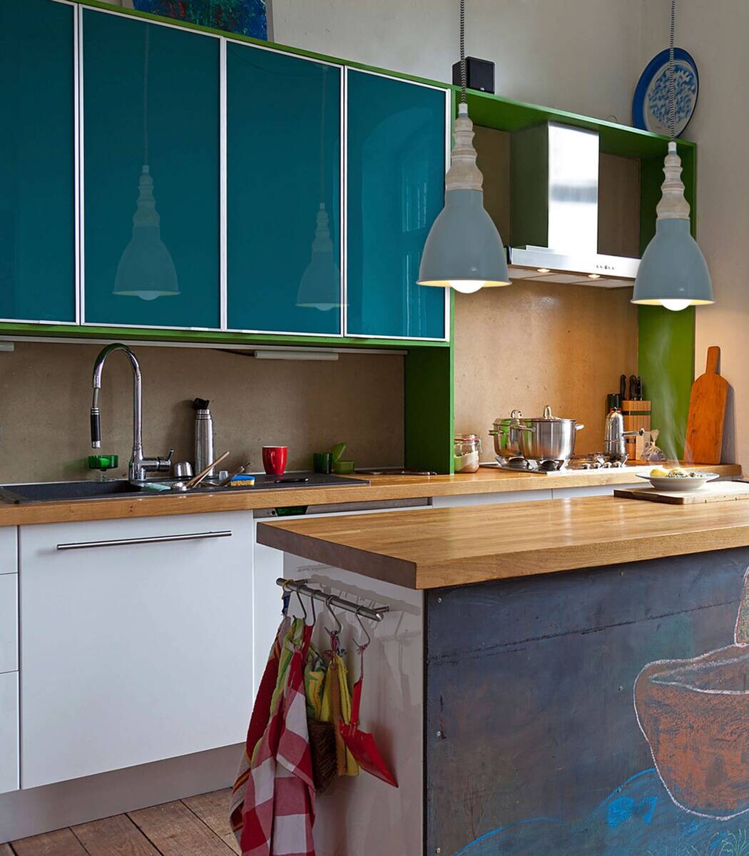 Näve Leuchten Pendelleuchte 6073817 grün Metall Holz B/H/T: ca. 13x102x13 cm E27 1 Brennstellen