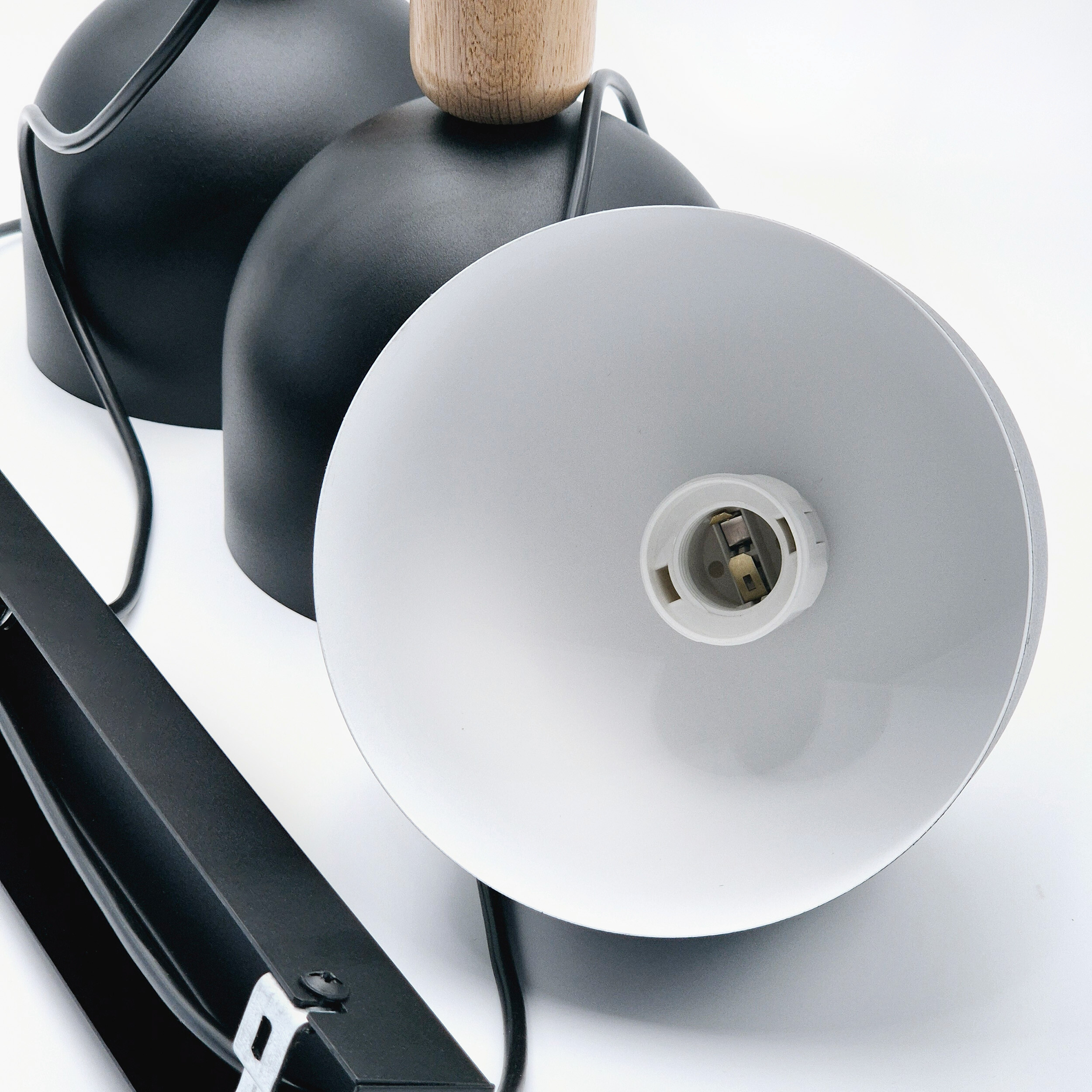 Lamkur Hängeleuchte schwarz Eiche Stahl Holz B/H/L: ca. 15,5x85x59 cm E27 3 Brennstellen