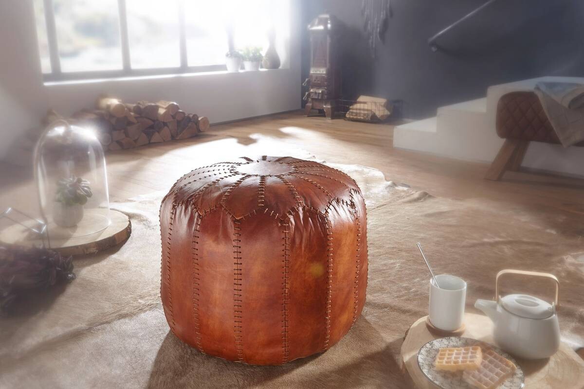 Wohnling Sitzhocker braun Leder B/H/T: ca. 52x42x52 cm