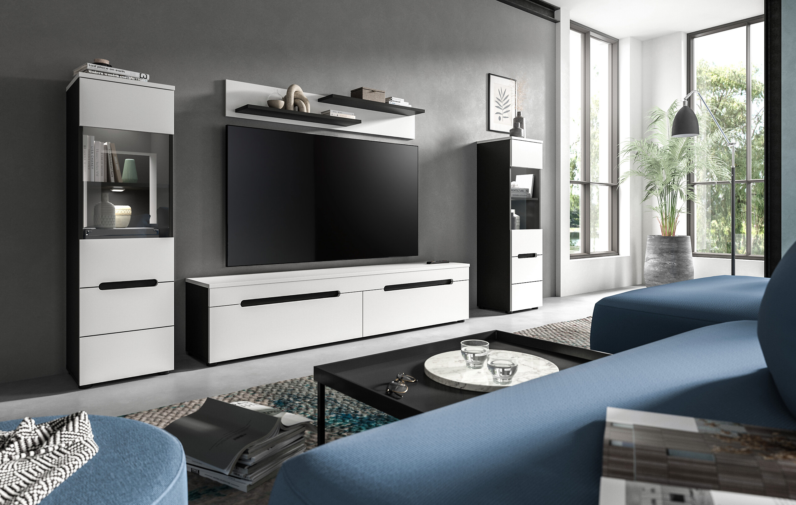 Wohnwand Canu basaltgrau weiß B/H/T: ca. 272x141x33 cm