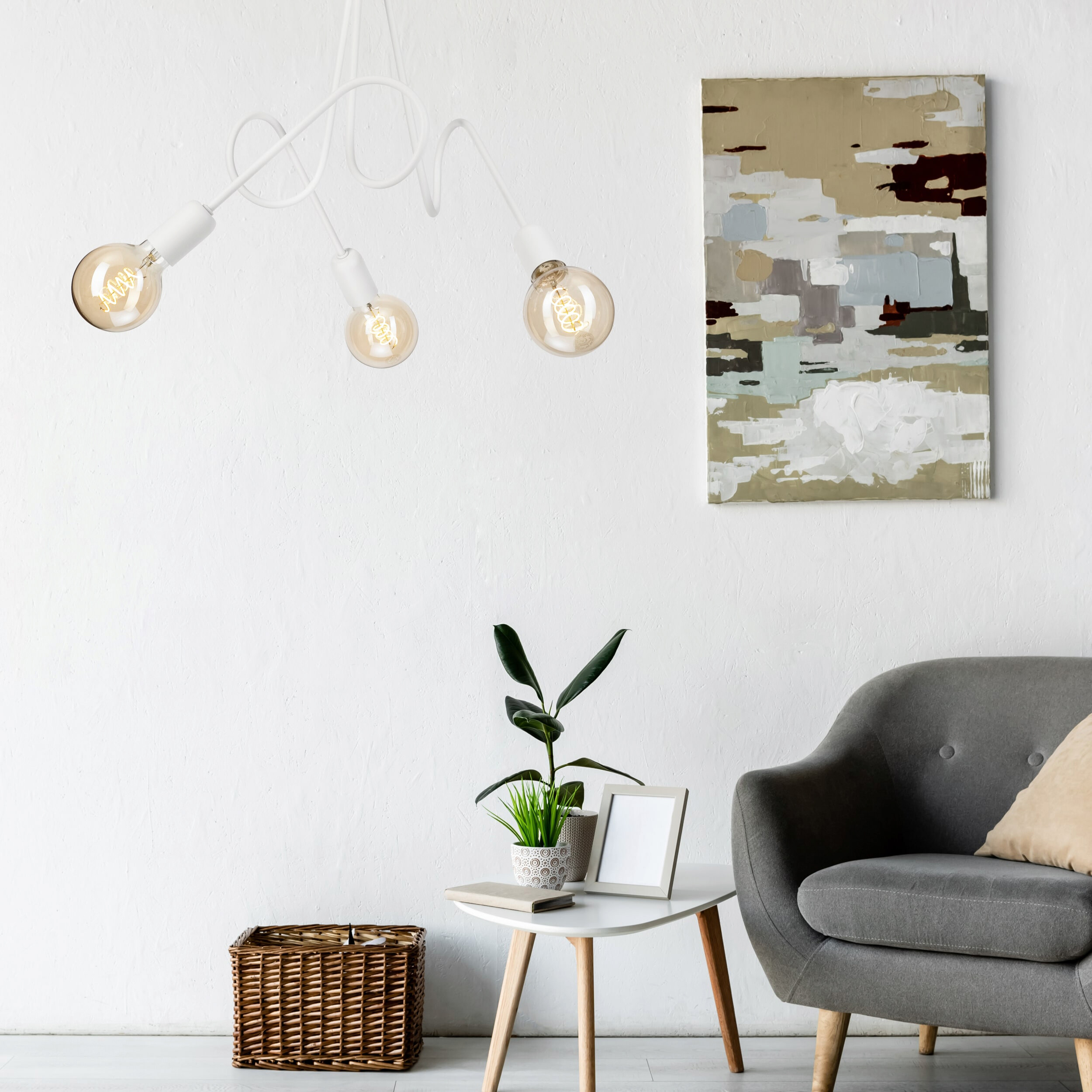 Lamkur Kronleuchter weiß Stahl B/H/L: ca. 39x54x54 cm E27 3 Brennstellen