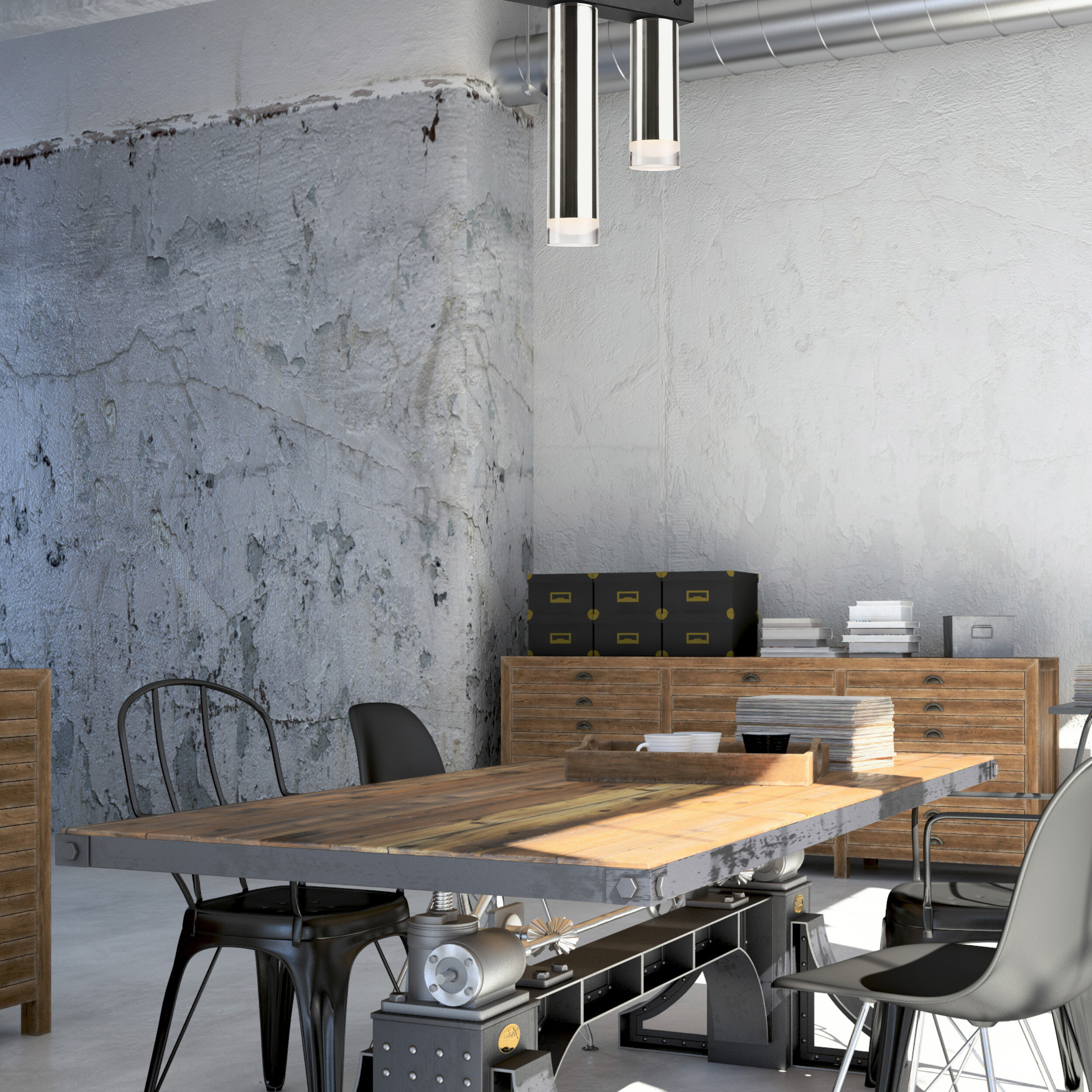 Lamkur Deckenleuchte schwarz Stahl B/H/L: ca. 8x31,5x50 cm E27 2 Brennstellen