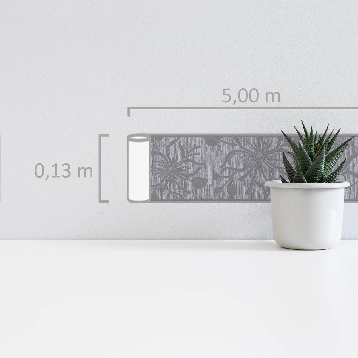 Borte Blumenranke grau B/L: ca. 13x500 cm