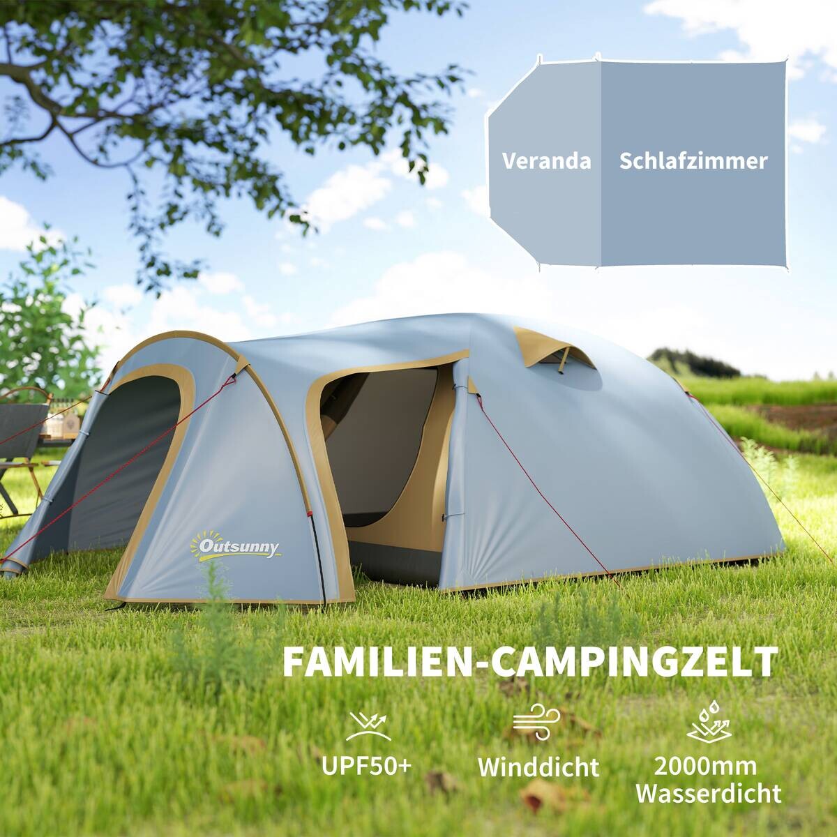Outsunny Campingzelt hellblau Polyester B/H/L: ca. 240x130x345 cm
