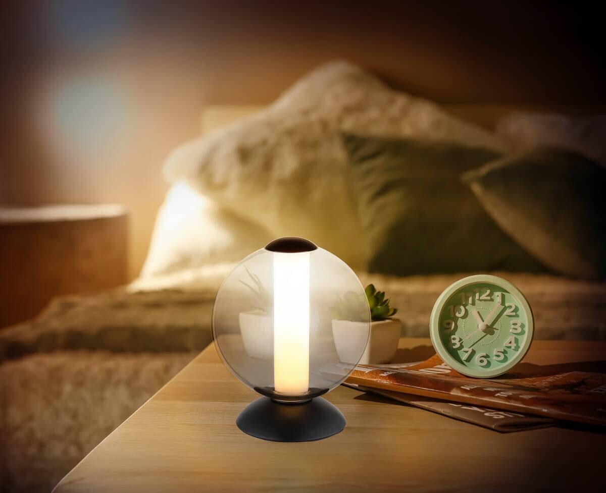 GLOBO Tischleuchte Rauch Opal mattschwarz Metall Glas H/D: ca. 21x18 cm 1 Brennstellen