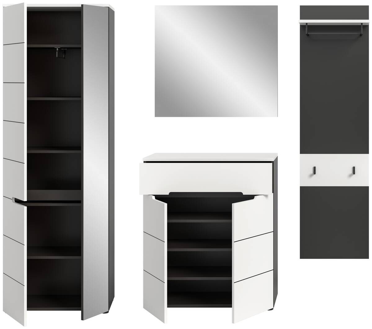 Garderobe Canu basaltgrau Nachbildung weiß B/H/T: ca. 220x190x37 cm