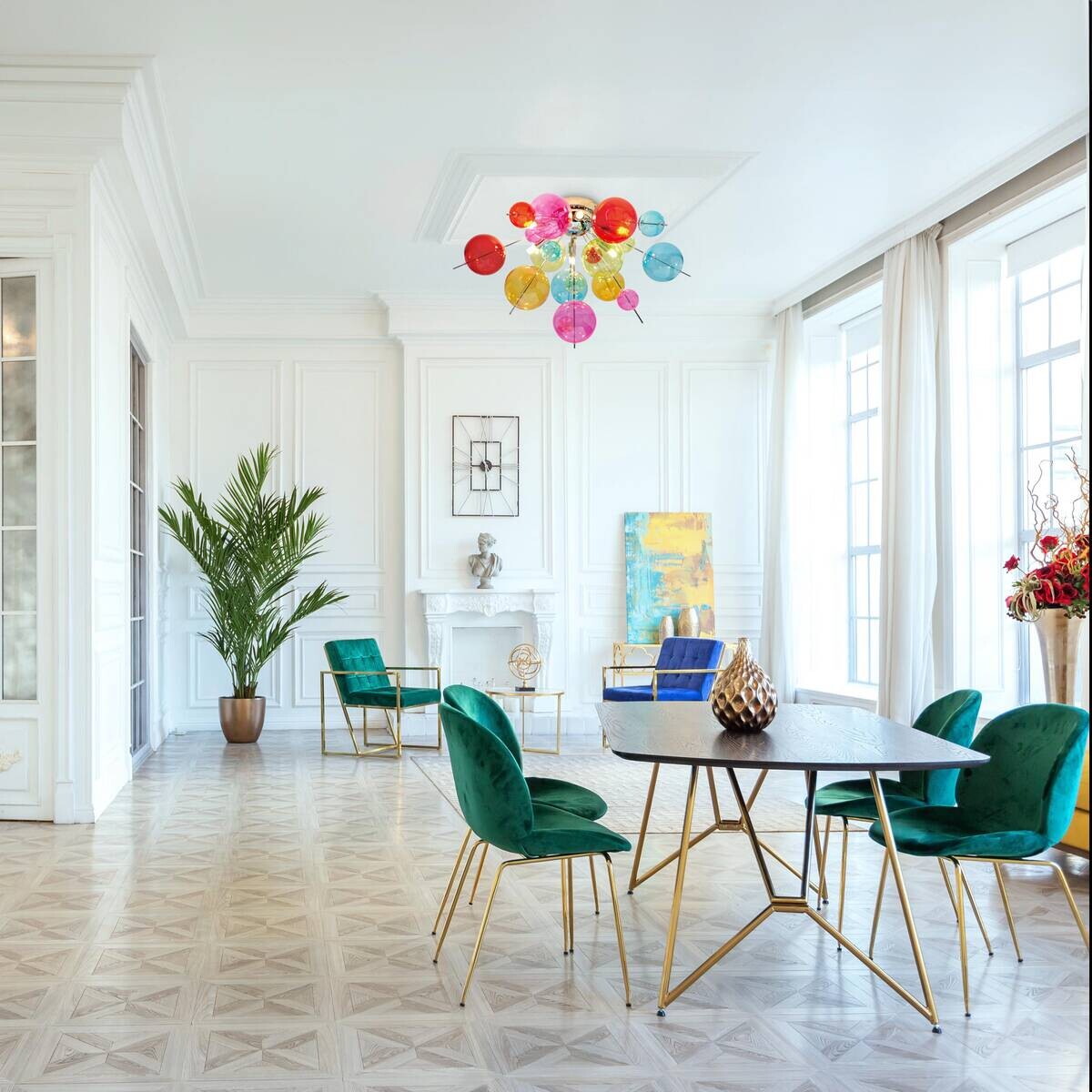 Näve Leuchten Deckenleuchte bunt Metall Glas B/H/T/D: ca. 57x38x57x57 cm G9 6 Brennstellen