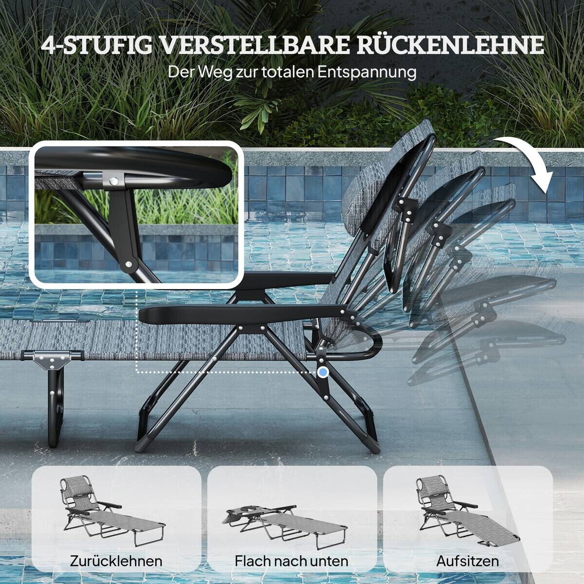 Outsunny Sonnenliege grau Polyester B/H/L: ca. 72x31x194 cm