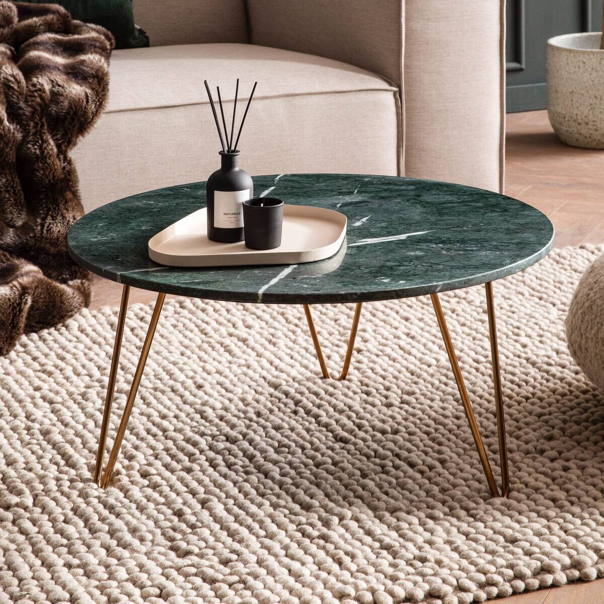 Wohnling Couchtisch grün Marmor H/D: ca. 35x70 cm