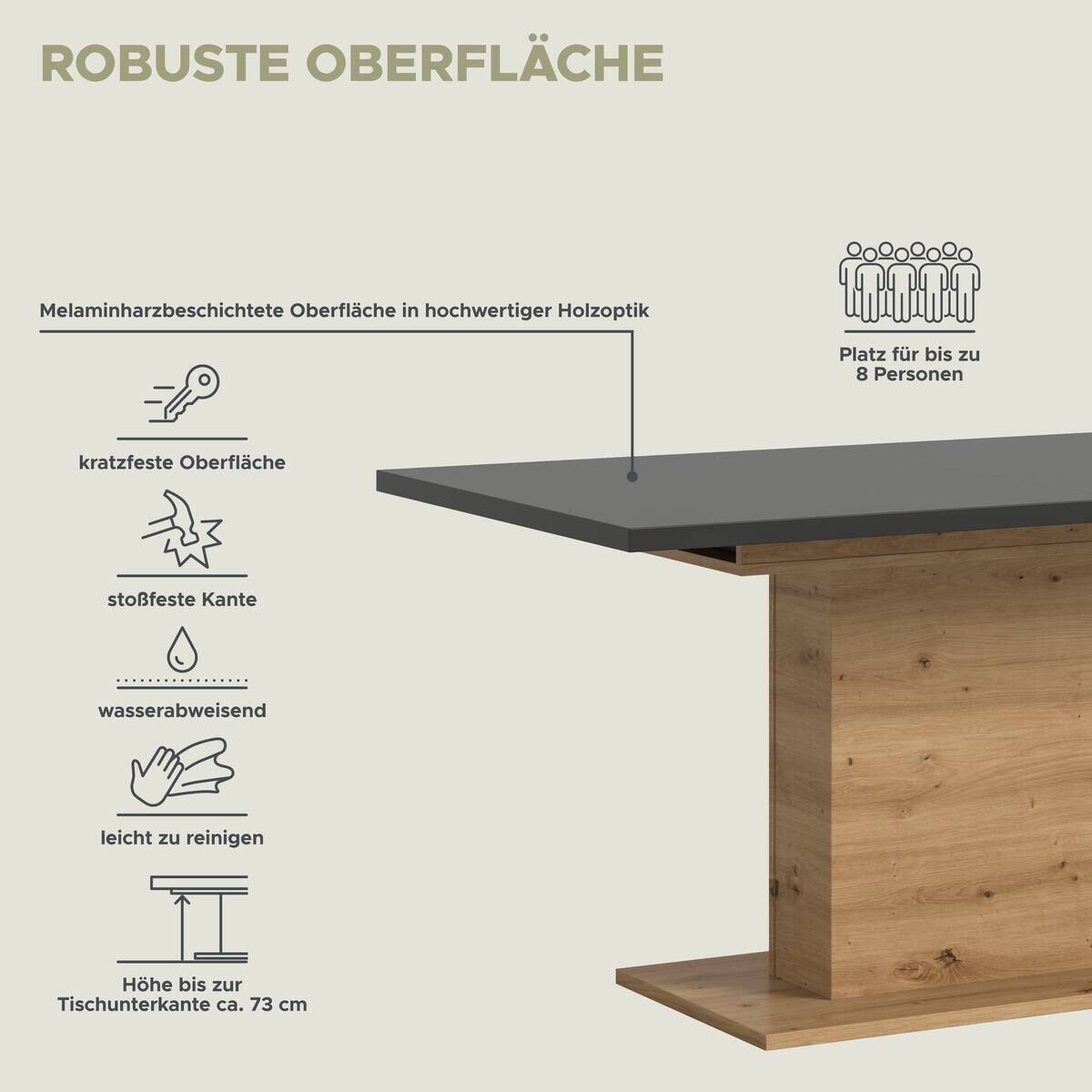 Esstisch MOTION grau Artisan Nachbildung B/H/T: ca. 150x76x90 cm
