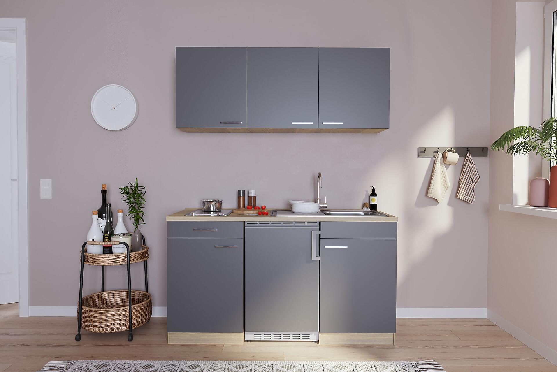 Respekta Singleküche Economy grau matt B/H/T: ca. 150x200x60 cm