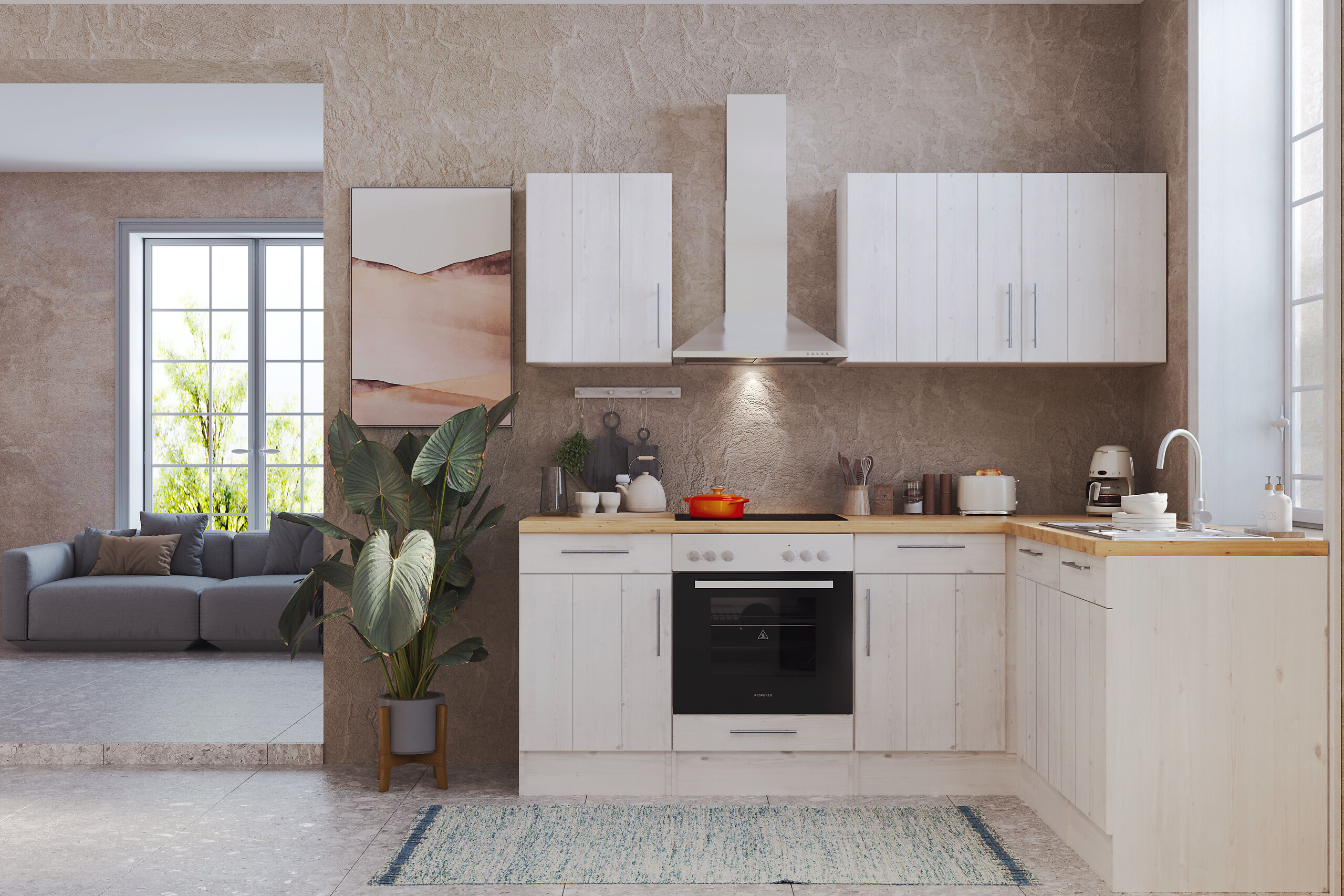 Respekta Winkelküche BERPL220LHWC weiß Lärche Nachbildung B/H/T: ca. 220x211x172 cm Respekta Winkelküche BERPL220LHWC weiß Lärche Nachbildung B/H/T: ca. 220x211x172 cm