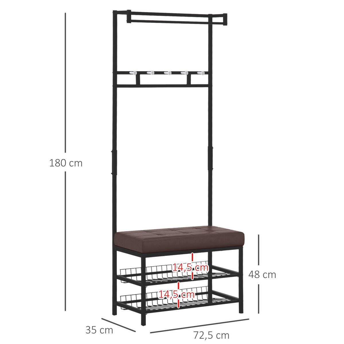 HOMCOM Garderobe schwarz Polypropylen B/H/L: ca. 35x725x180 cm