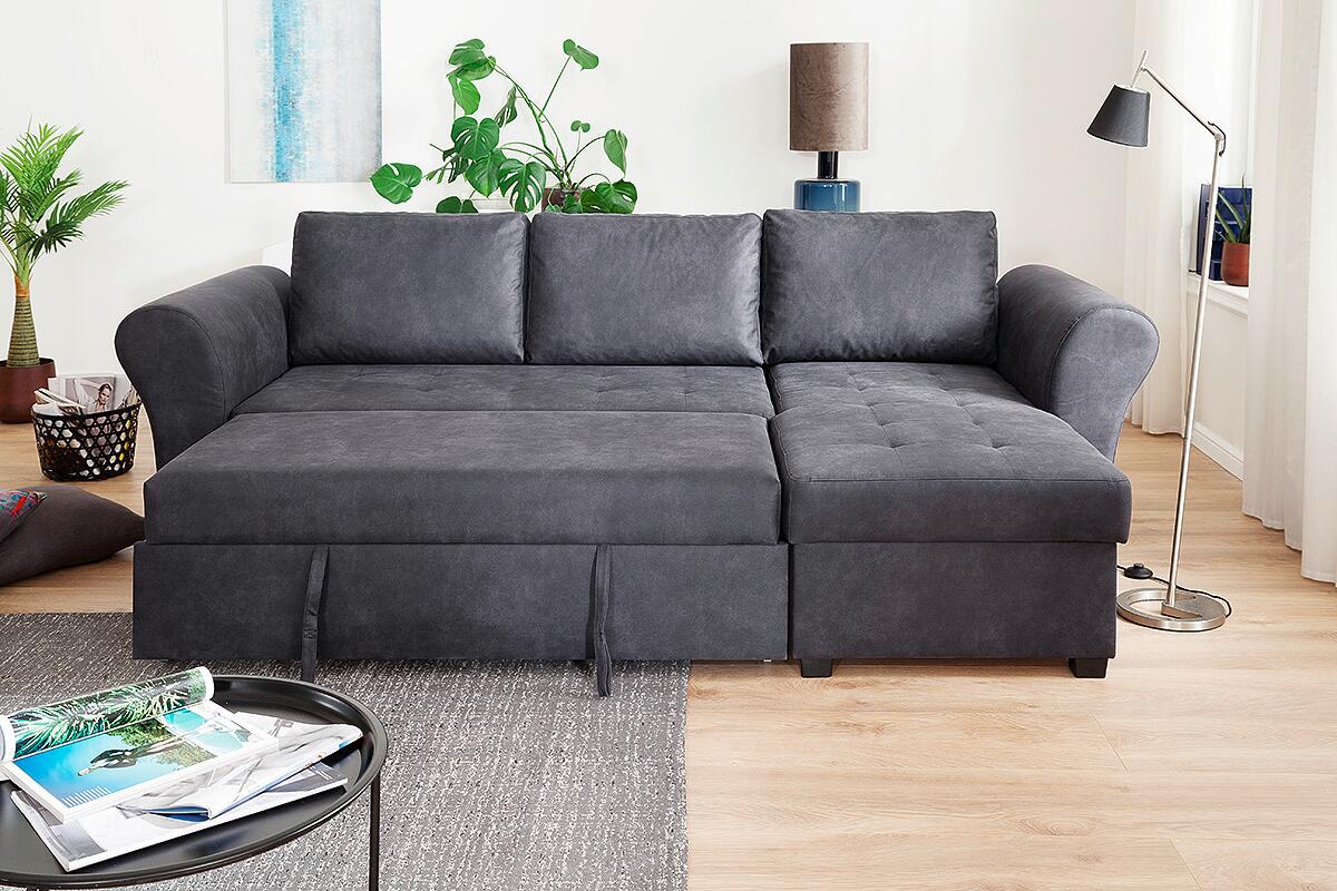 Ecksofa mit Bettfunktion und Bettkasten anthrazit B/H/T: ca. 260x89x155 cm
