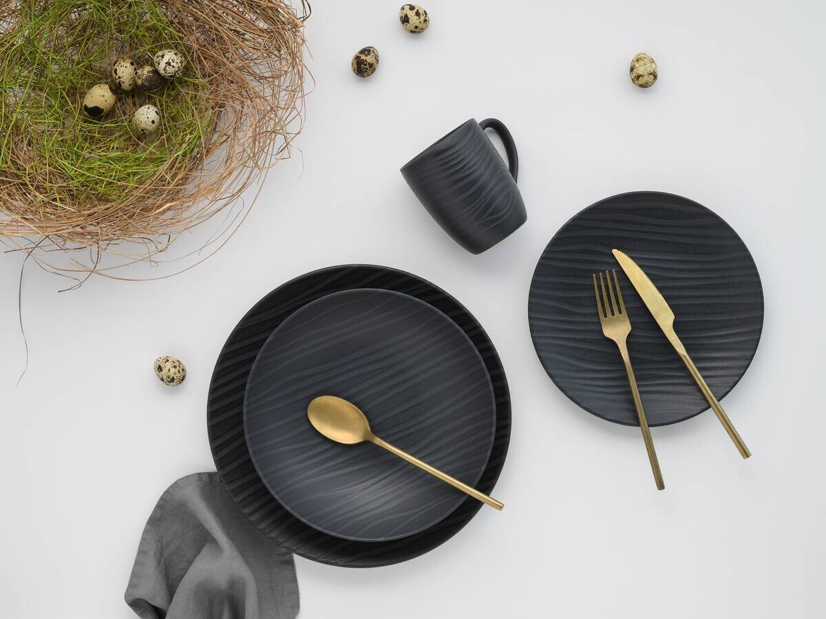 CreaTable Kombiservice Waves schwarz Steinzeug 16 tlg.