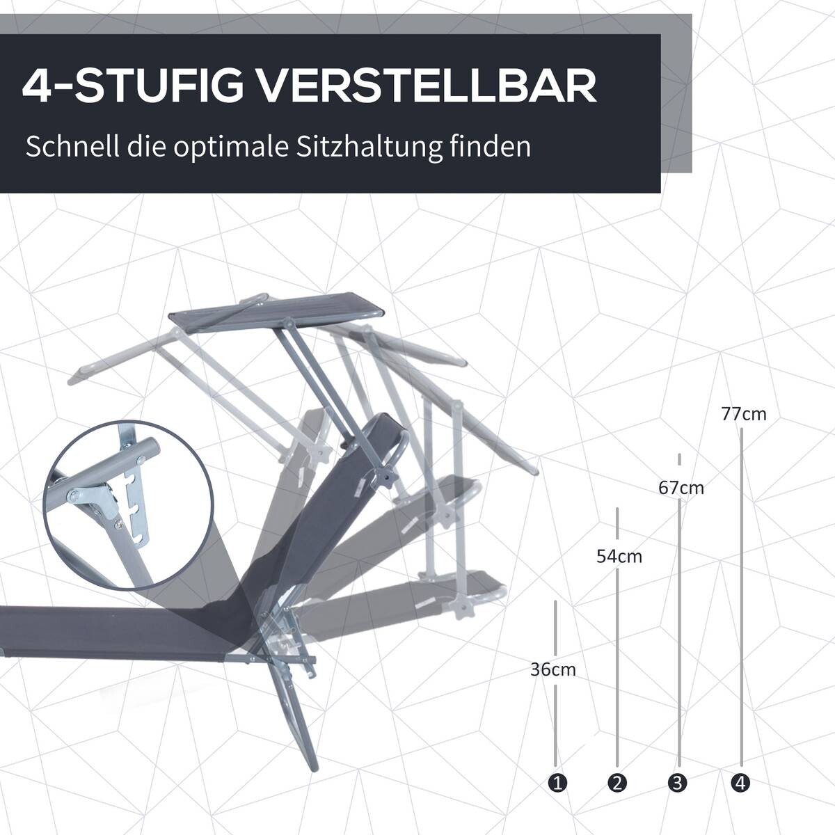 Outsunny Sonnenliege grau Metall B/H/L: ca. 58x36x187 cm
