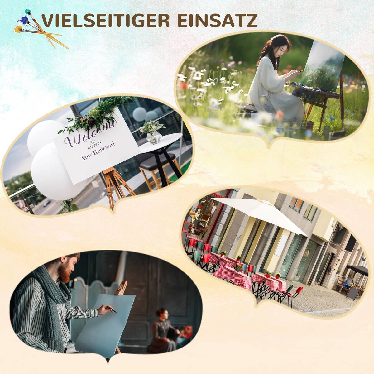 Vinsetto Staffelei natur Buche B/H/L: ca. 84x93x183 cm