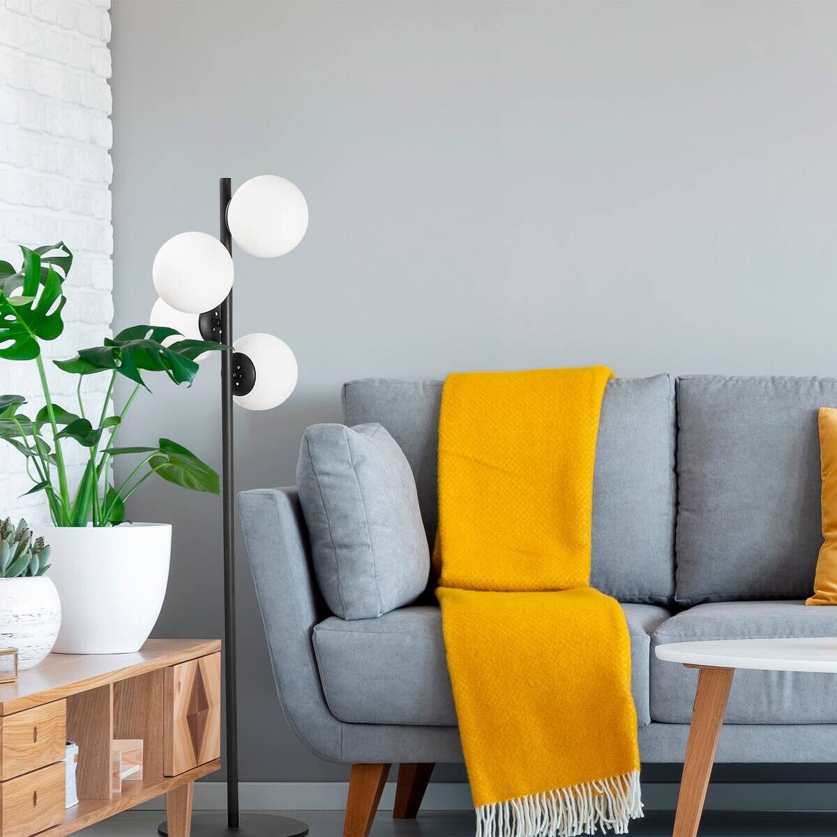 Opviq Stehleuchte schwarz Glas Metall B/H/T/L/D: ca. 32x130x32x32x32 cm E27 3 Brennstellen