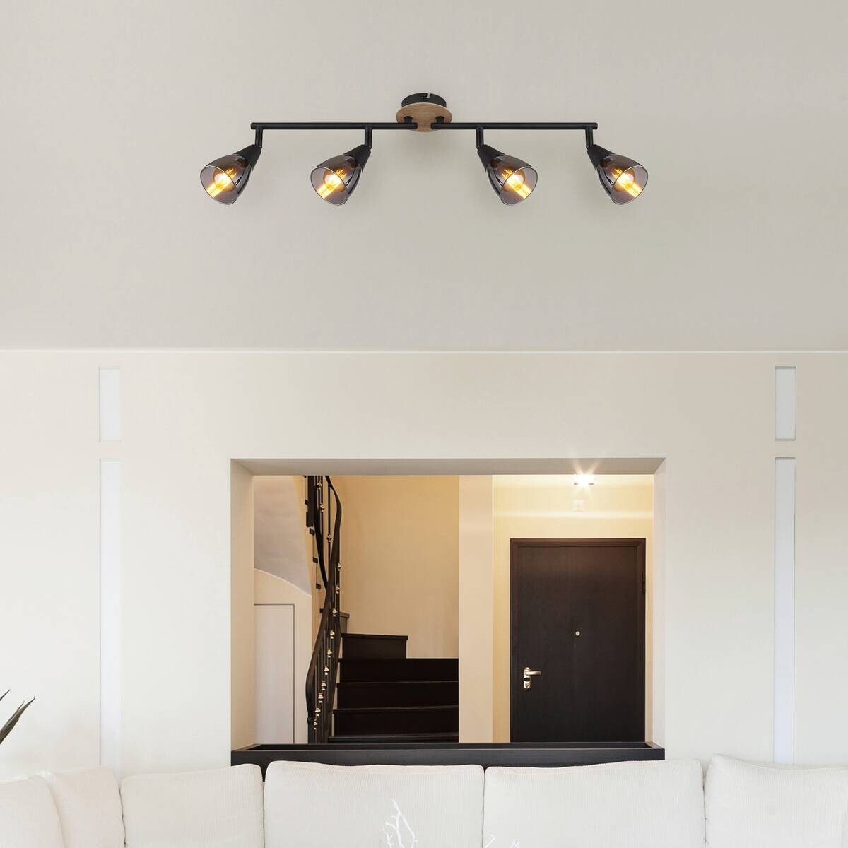 GLOBO Spot Mubby schwarz Rauch Metall Glas B/H/L: ca. 10x19x60 cm E14 4 Brennstellen