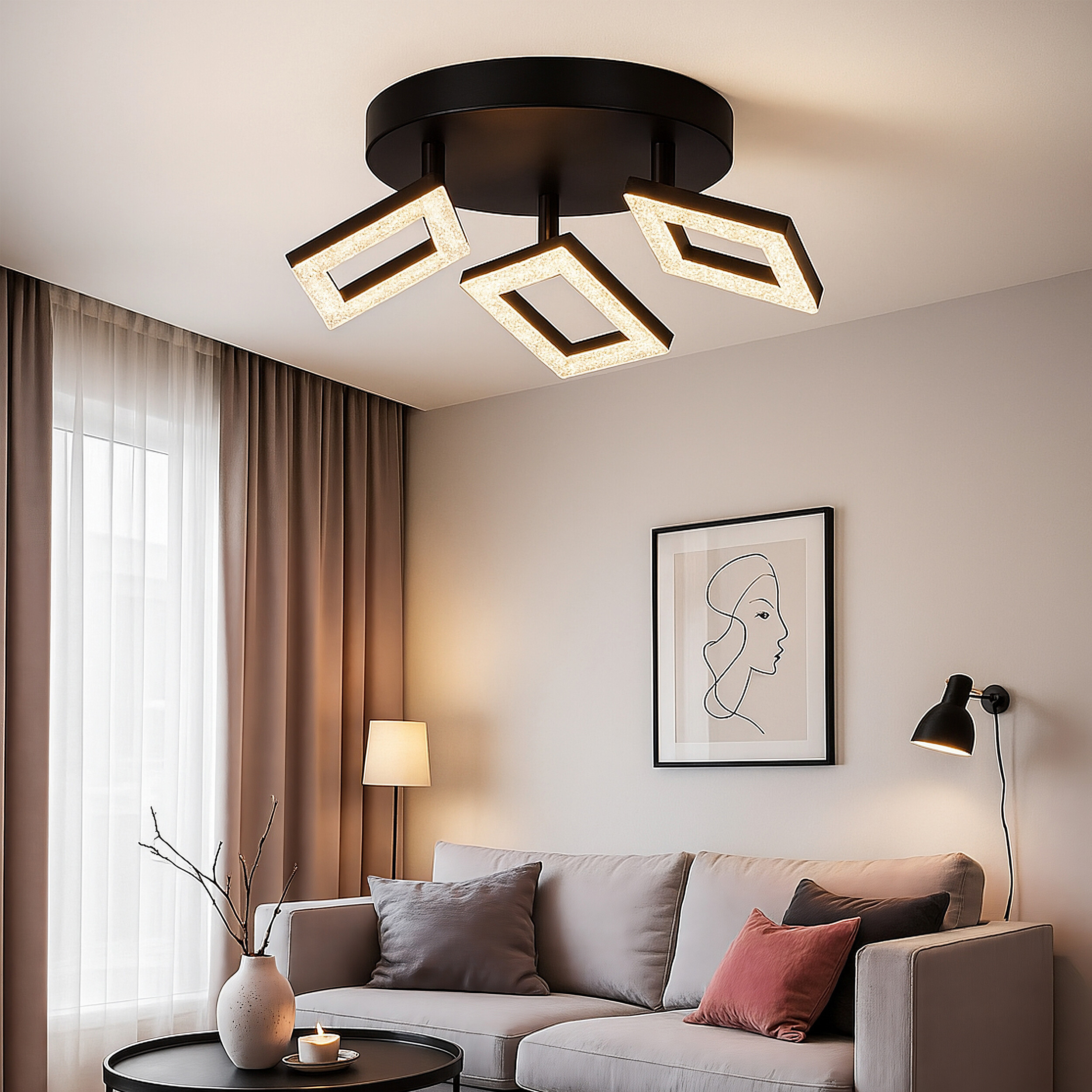 POCOline LED-Spot Kalea mattschwarz Acryl H/D: ca. 8x22 cm 3 Brennstellen