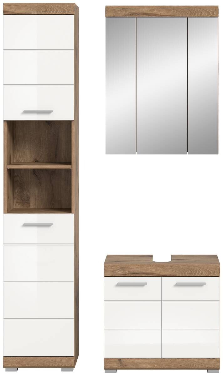 Badezimmer-Set Wave weiß Hochglanz Nox Oak Nachbildung B/H/T: ca. 112x191x34 cm