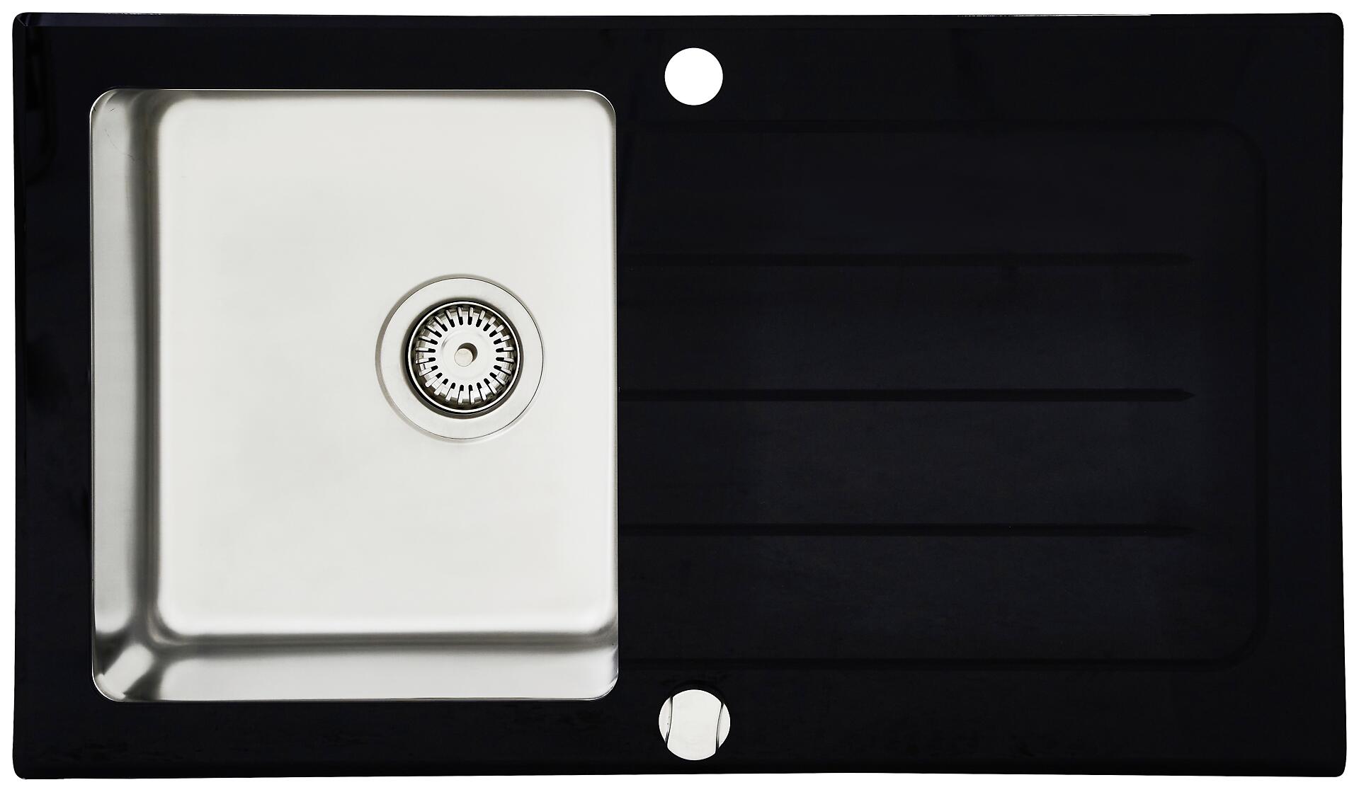 Respekta Einbauspüle New York 86 x 50 S schwarz Glas Edelstahl B/H/T: ca. 86x21x50 cm