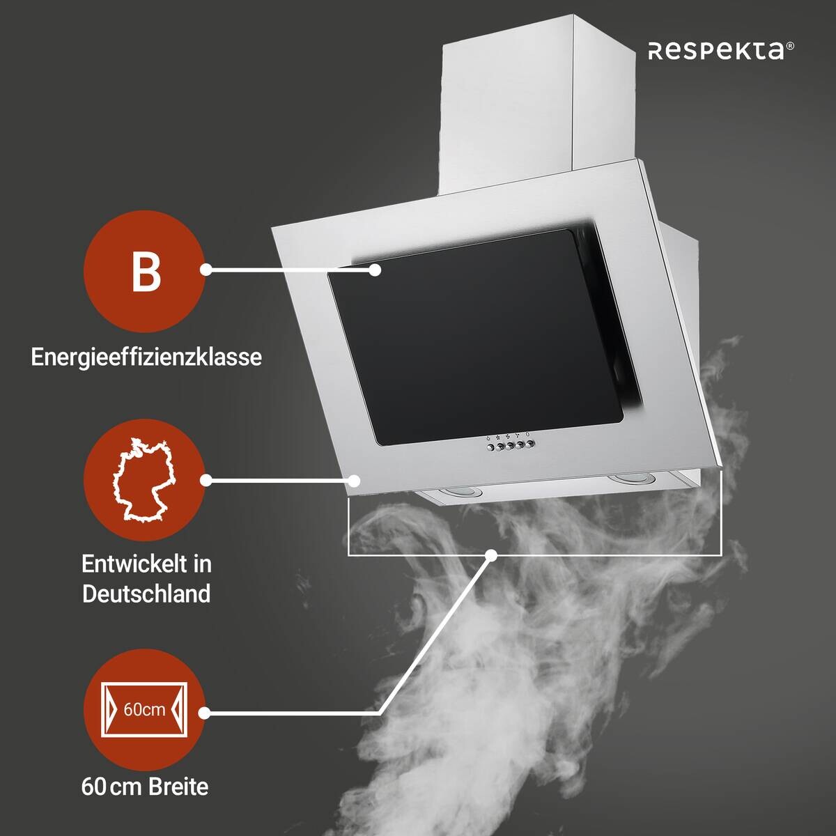 Respekta Dunstabzugshaube CH2060SBM Edelstahl B/H/T: ca. 60x74,3x31,3 cm