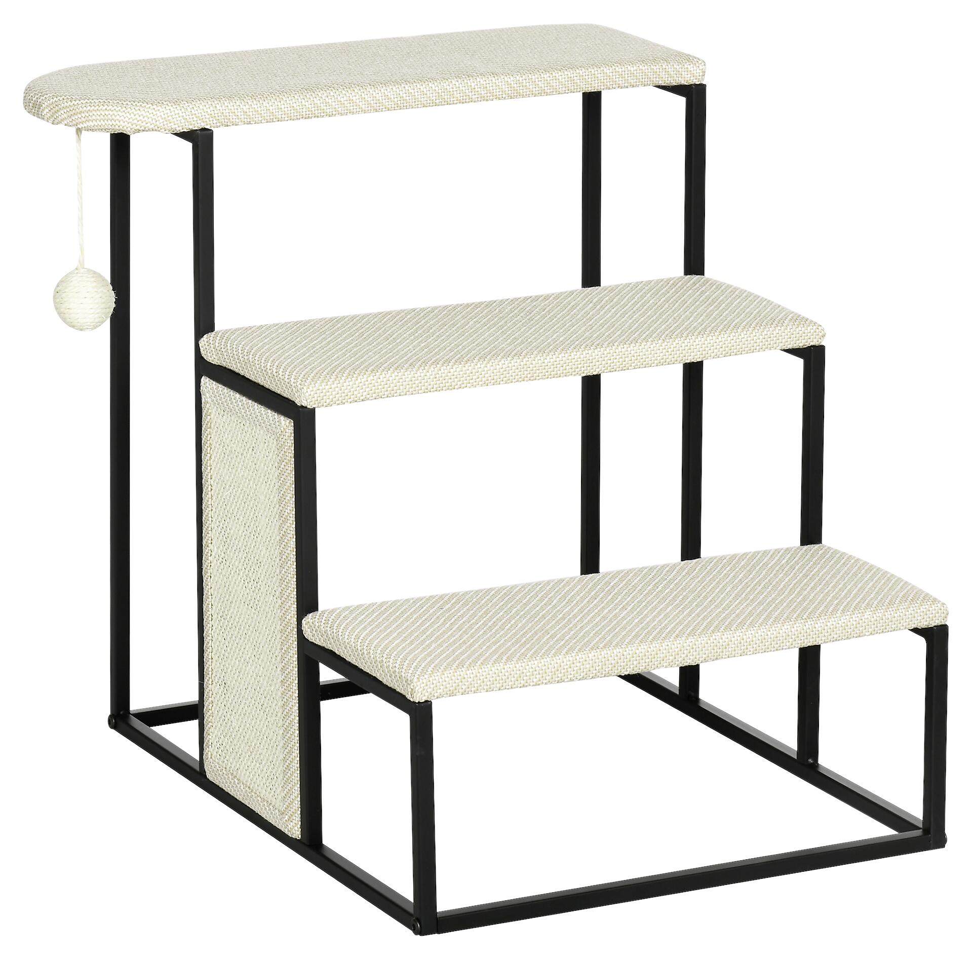 PawHut 3-stufige Haustiertreppe mit Kratzbrett schwarz Edelstahl B/H/L: ca. 54x51x53 cm
