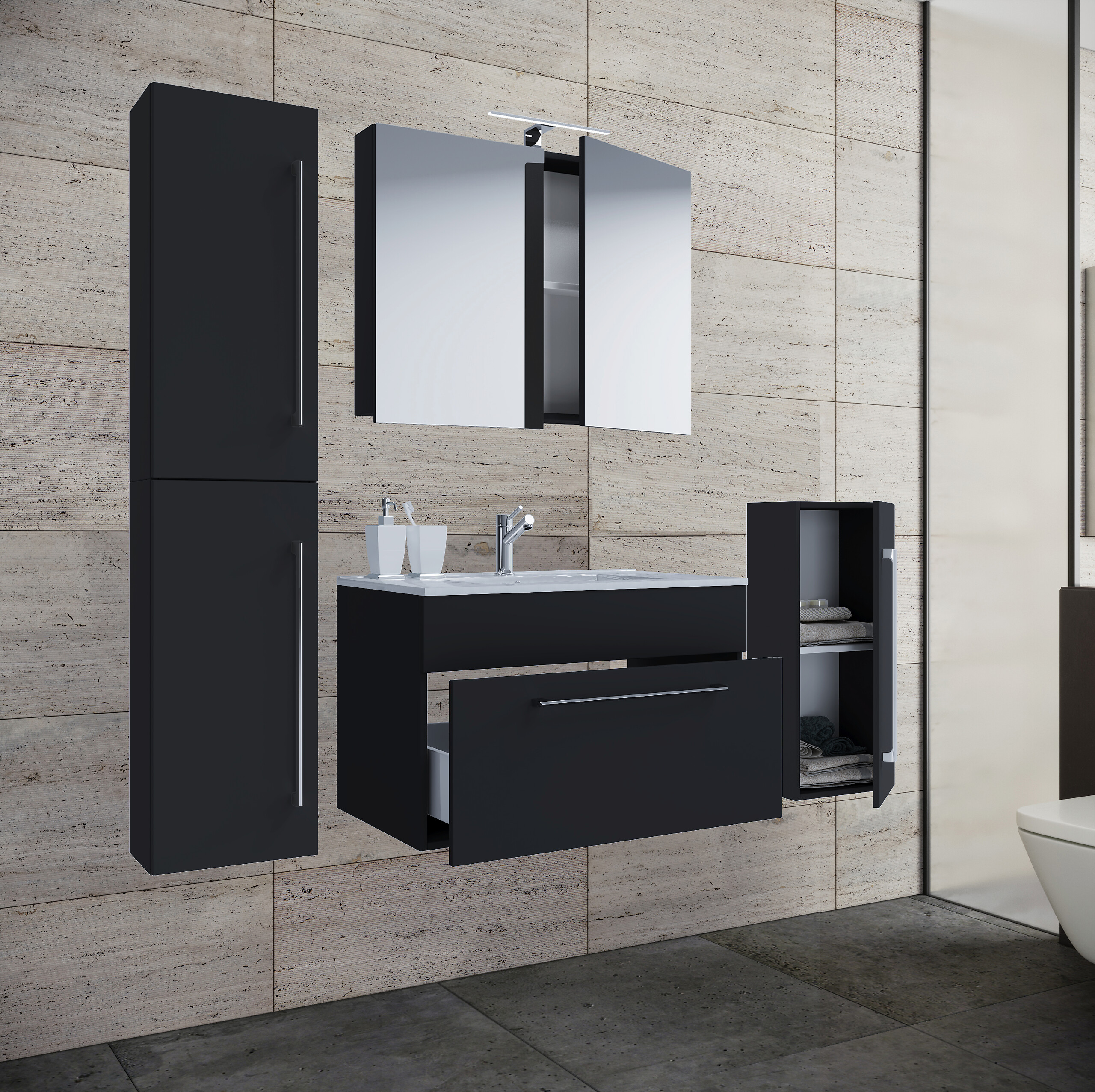 Waschplatz 5tlg-Badinos schwarz B/H/T: ca. 60x50x46 cm