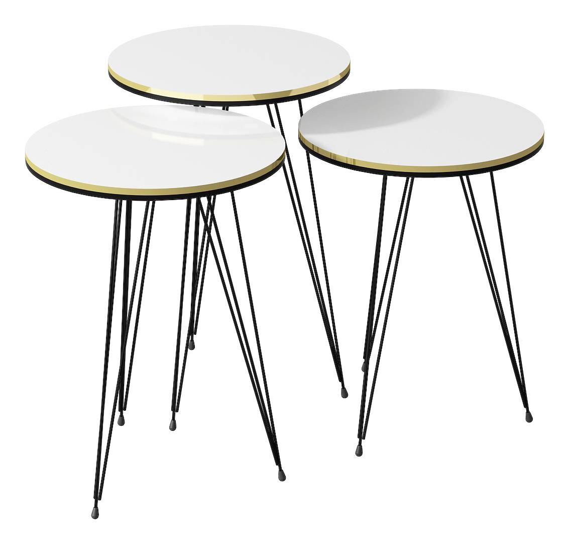 Beistelltisch 3er-Set. 21216283 weiß schwarz Metall B/H/T: ca. 38x53,5x38 cm