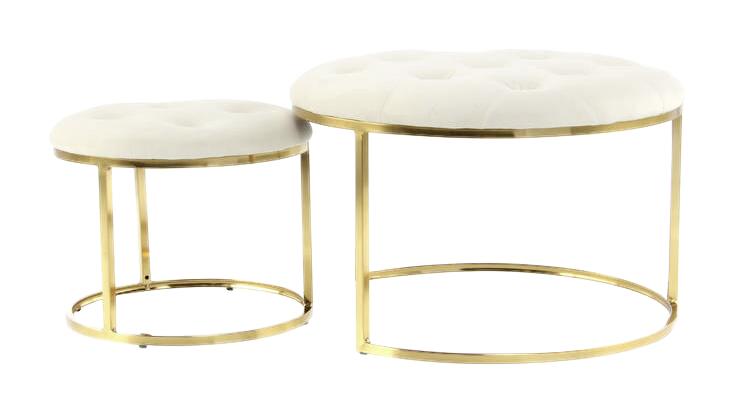 360 Living Hocker Myla 100 2er-Set elfenbein gold Metall Samt H/D: ca. 41x60 cm