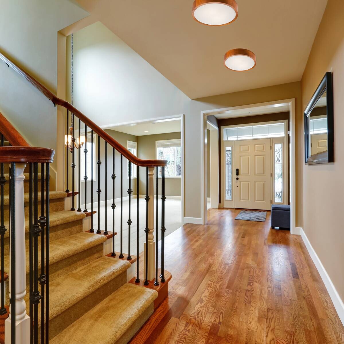 Lamkur Deckenleuchte rustikal Holz Glas B/H/L: ca. 38,5x12x38,5 cm 2 Brennstellen