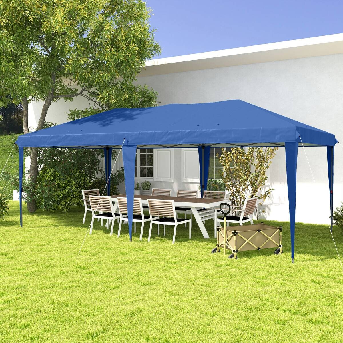 Outsunny Faltpavillon blau Polyester-Mischgewebe B/H/L: ca. 295x265x585 cm