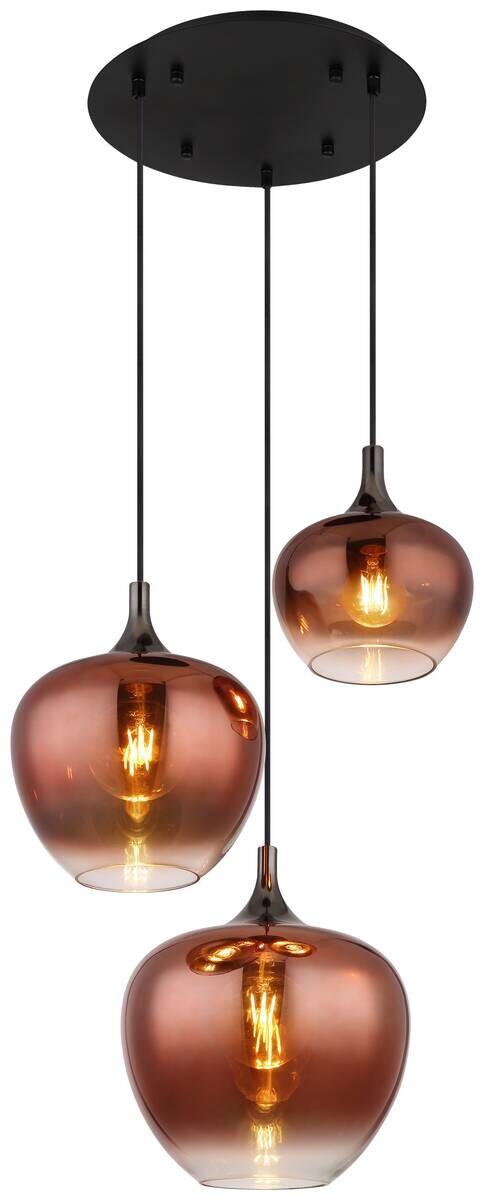 Pendelleuchte Maxy schwarz Glas Metall H/D: ca. 120x48 cm E27 3 Brennstellen