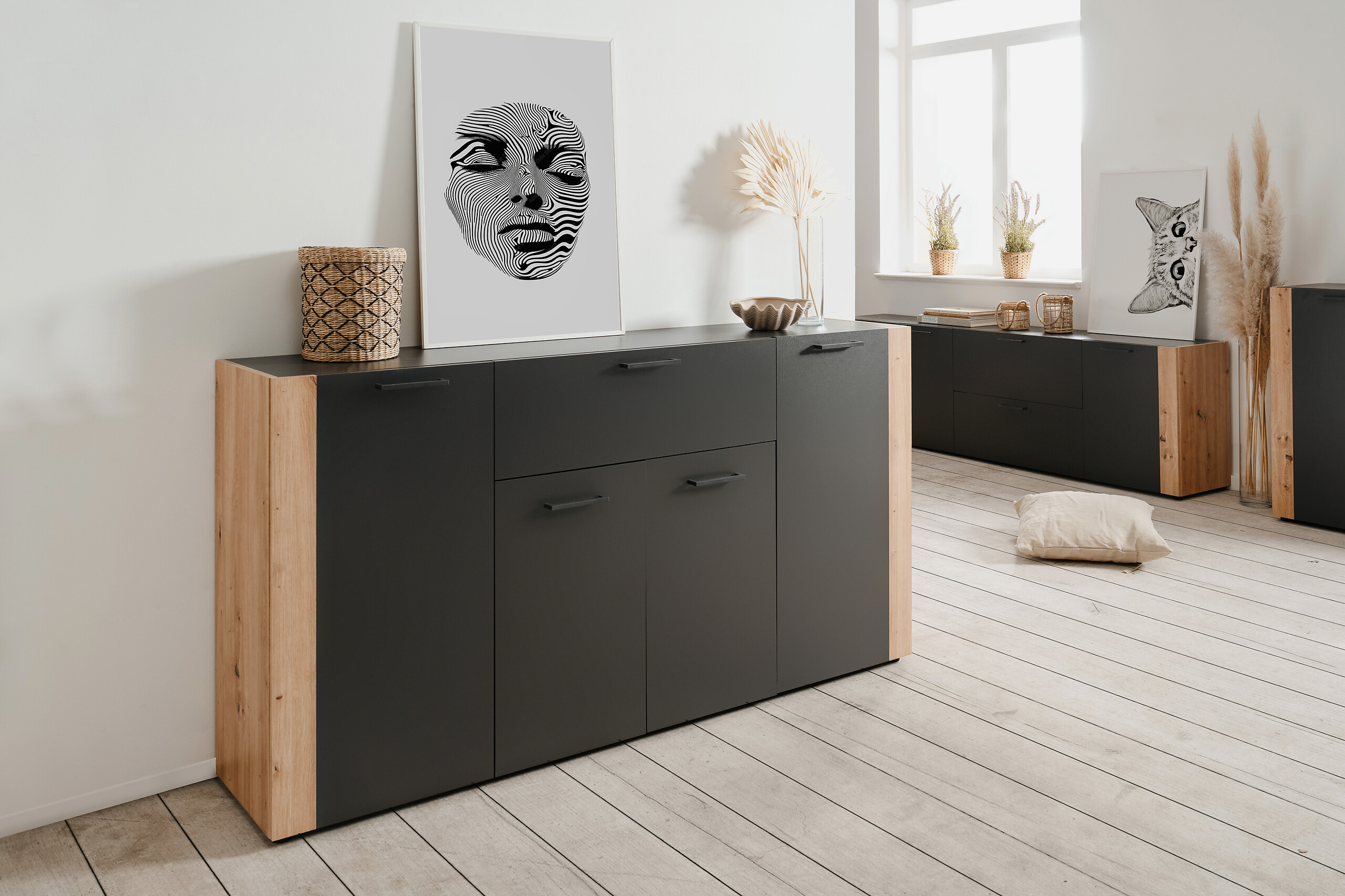 Sideboard Cento anthrazit Eiche Artisan Oak Nachbildung