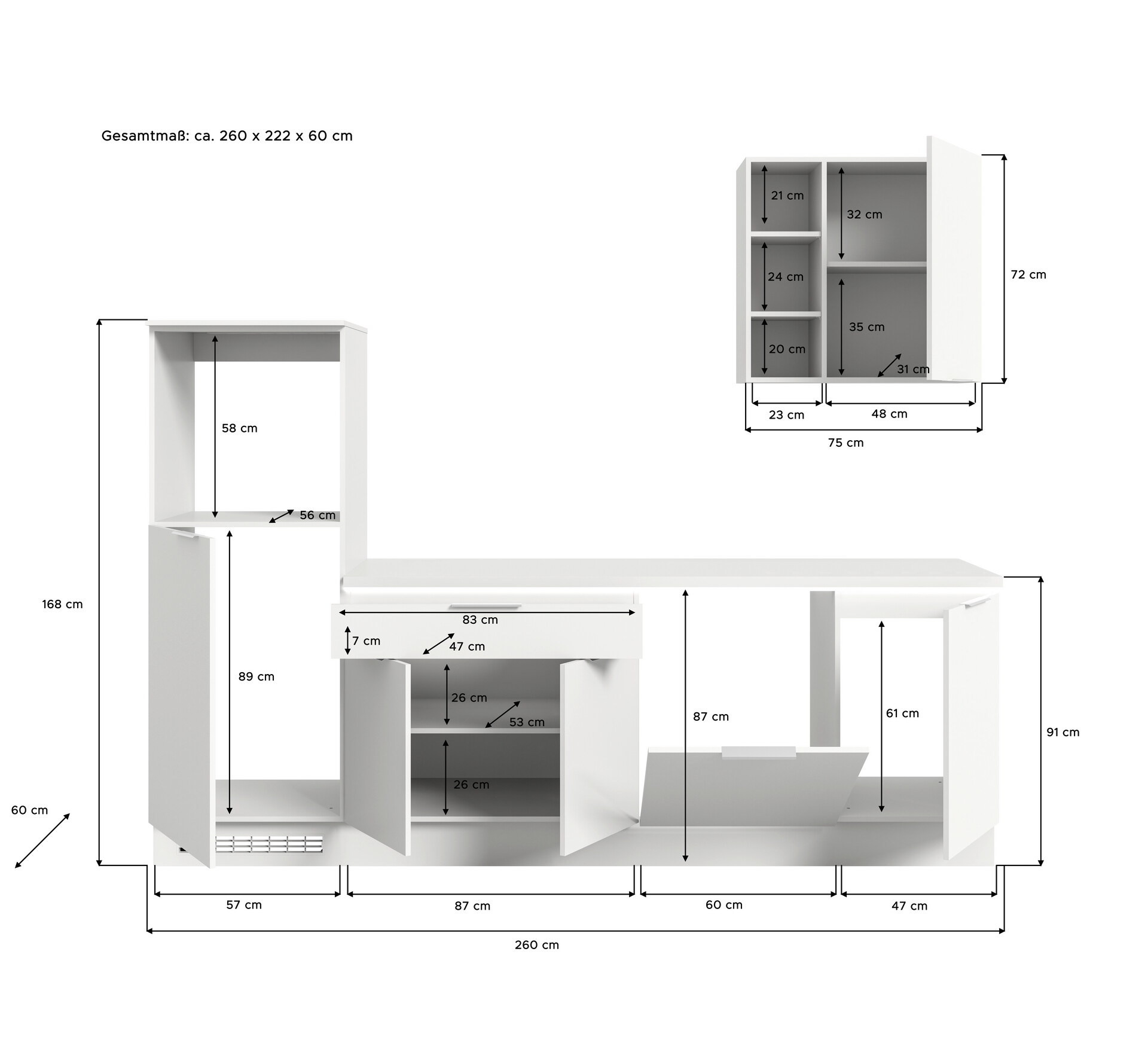 xonox.home Küchenblock Charly weiß B/H/T: ca. 260x222x60 cm