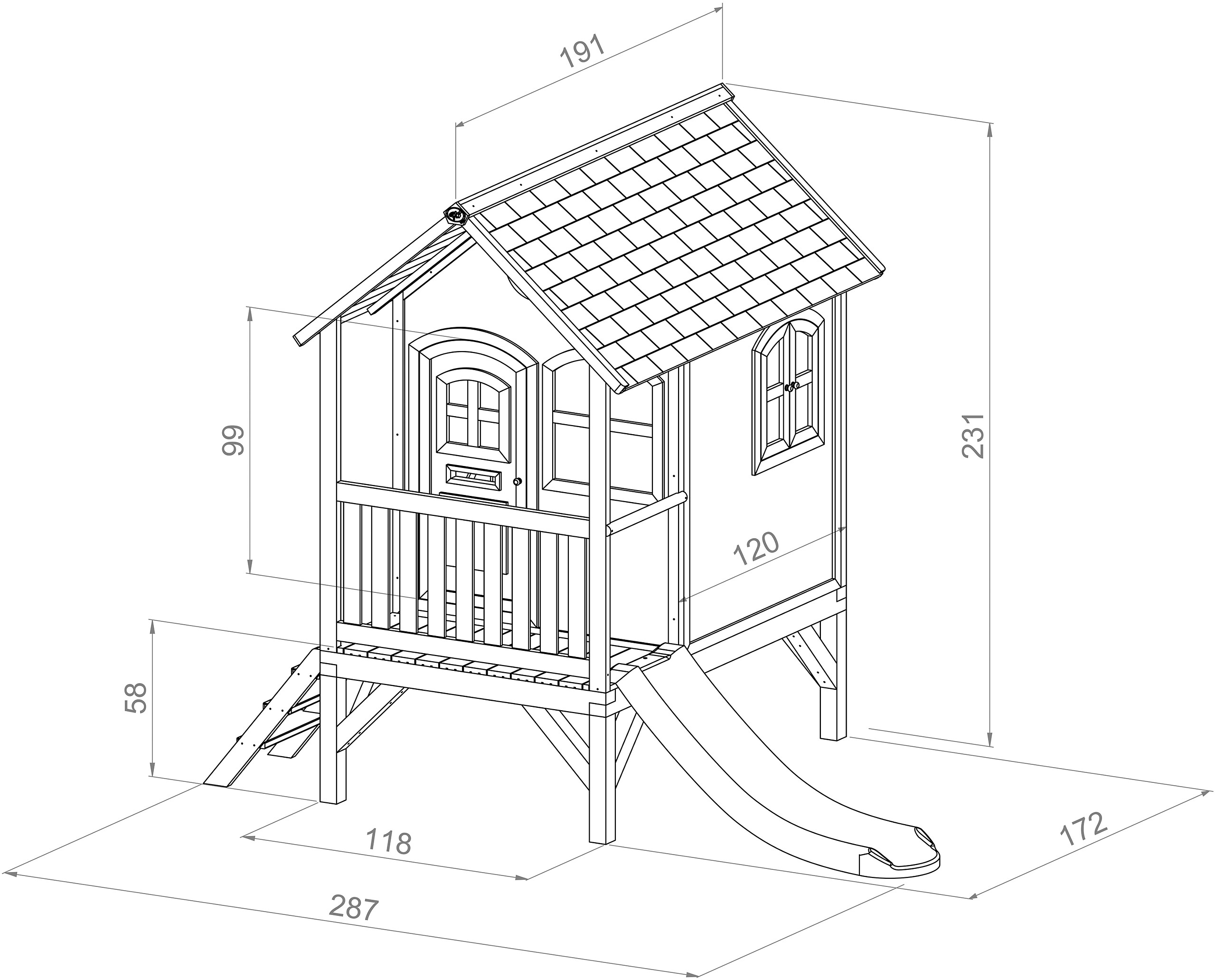 AXI Spielhaus Tom braun B/H/L: ca. 287x231x191 cm