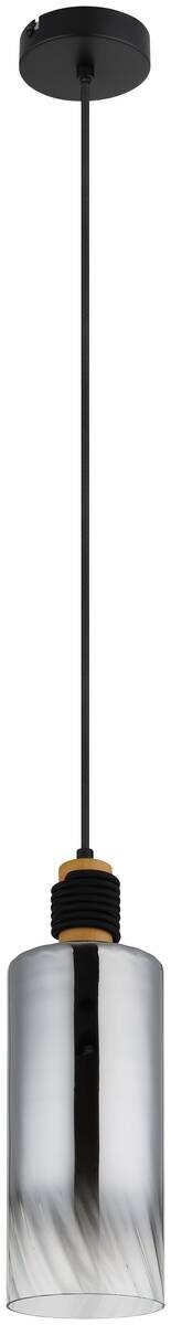 GLOBO Pendelleuchte mattschwarz braun Rauch Metall Holz Glas H/D: ca. 150x12 cm E27 1 Brennstellen