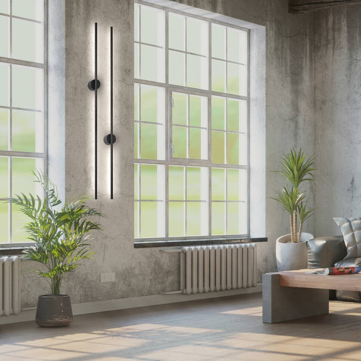 Lamkur LED-Wandleuchte Lana schwarz Metall H/L: ca. 120x7 cm 1 Brennstellen