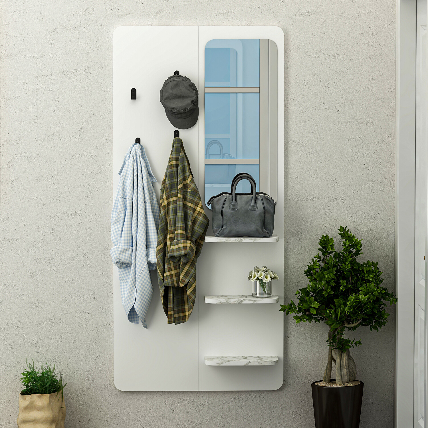 Garderobe Buket weiß Marmoroptik B/H/T: ca. 70x150x15 cm