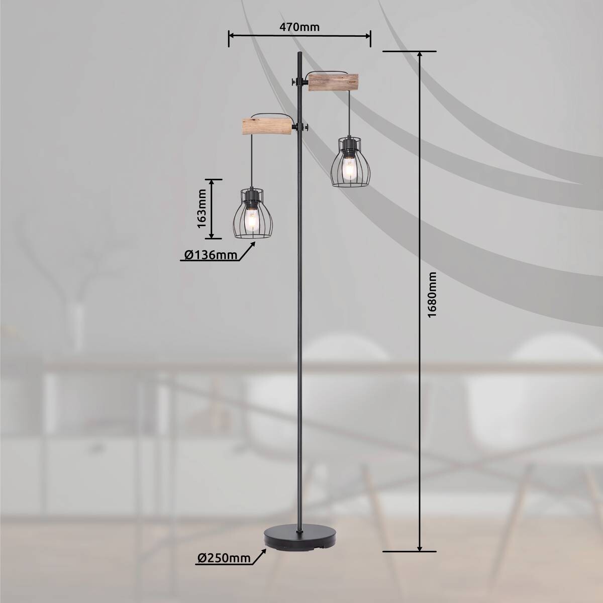 GLOBO Stehleuchte Mina schwarz natur Metall Holz H: ca. 168 cm E27 2 Brennstellen