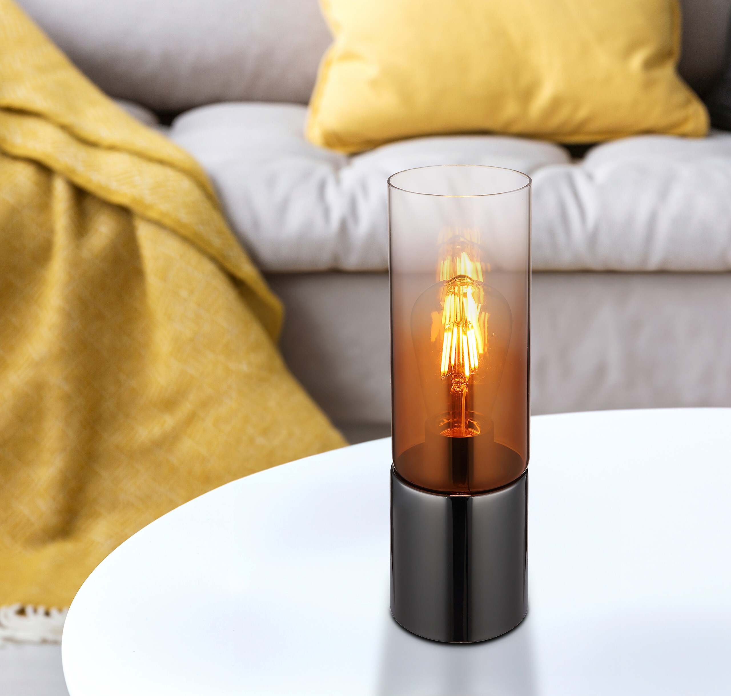 GLOBO Tischleuchte Kupfer Chrom Glas Metall H/D: ca. 30x9 cm E27 1 Brennstellen