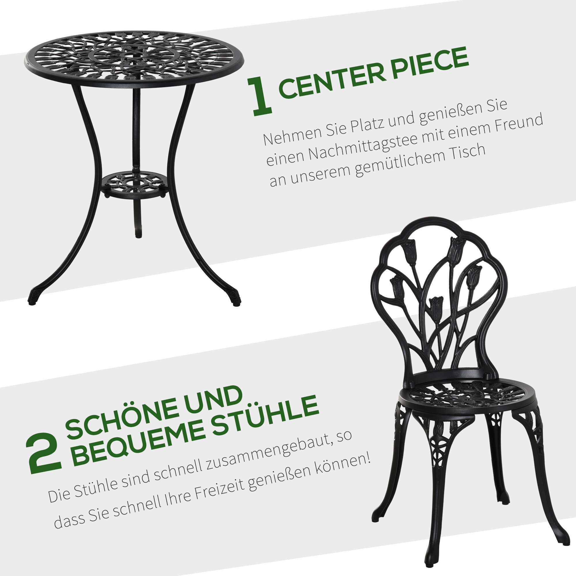 Outsunny Bistro-Set schwarz Aluminium B/H/L: ca. 60x67x60 cm
