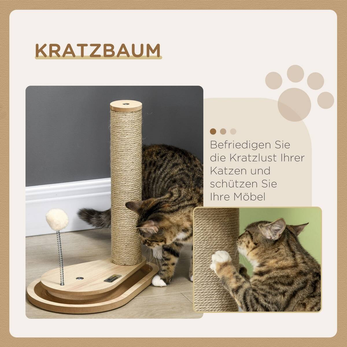 PawHut Kratzbaum Eiche Spanplatte B/H/L: ca. 23x40x35 cm