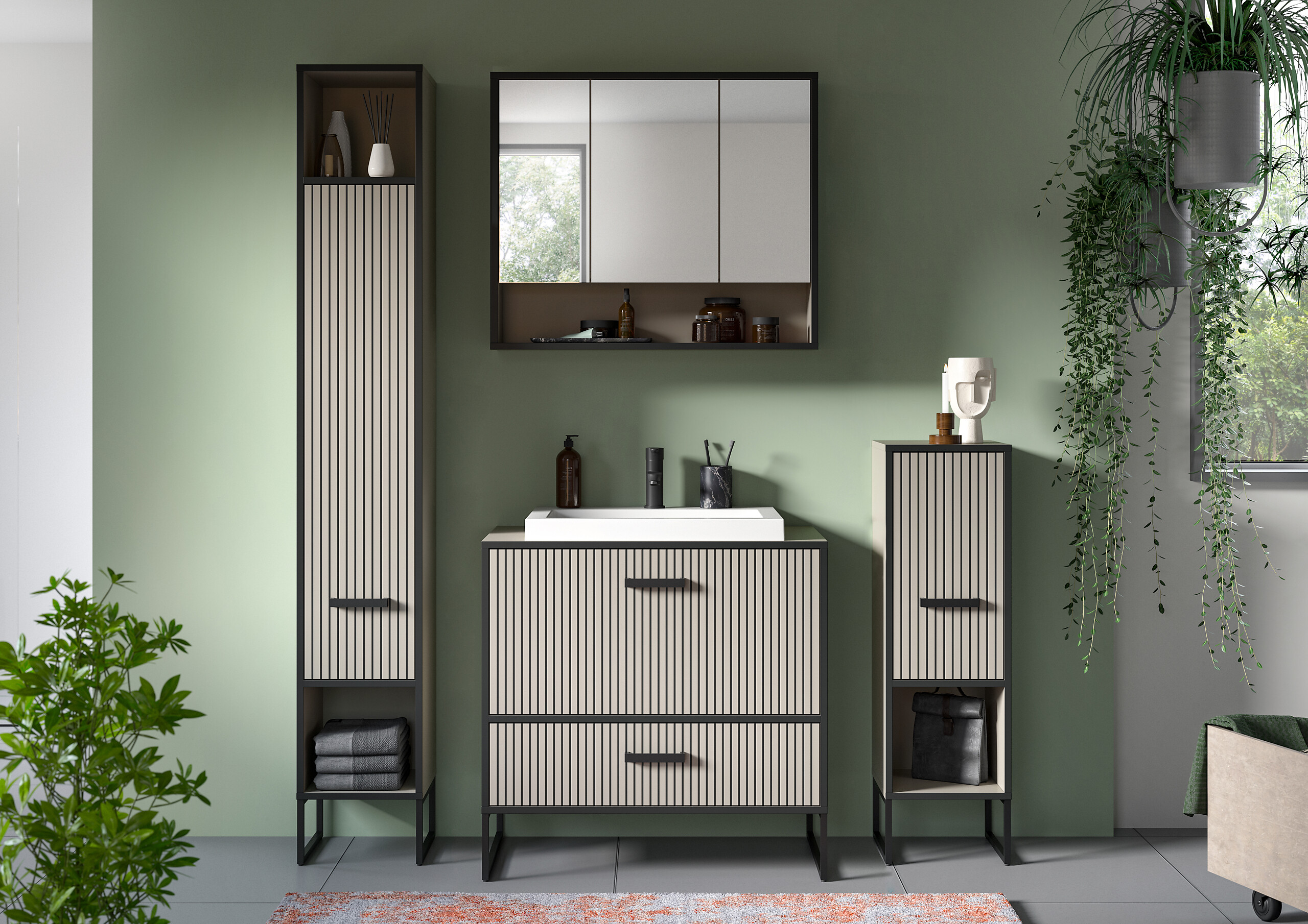 Badezimmer-Set BAGNO schwarz Kaschmirgrau Nachbildung B/H/T: ca. 170x192x48 cm