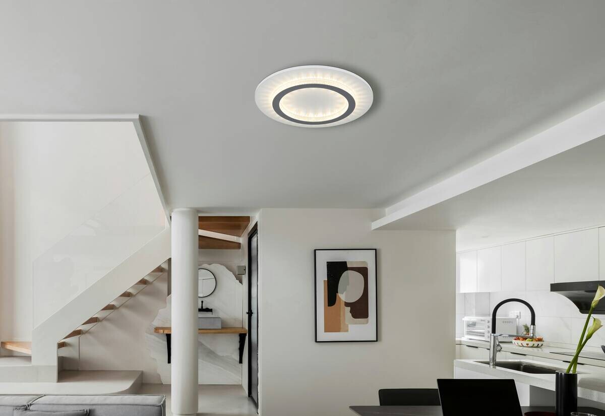 GLOBO LED-Deckenleuchte weiß hellgrau klar Metall Kunststoff H/D: ca. 5,5x35 cm 1 Brennstellen