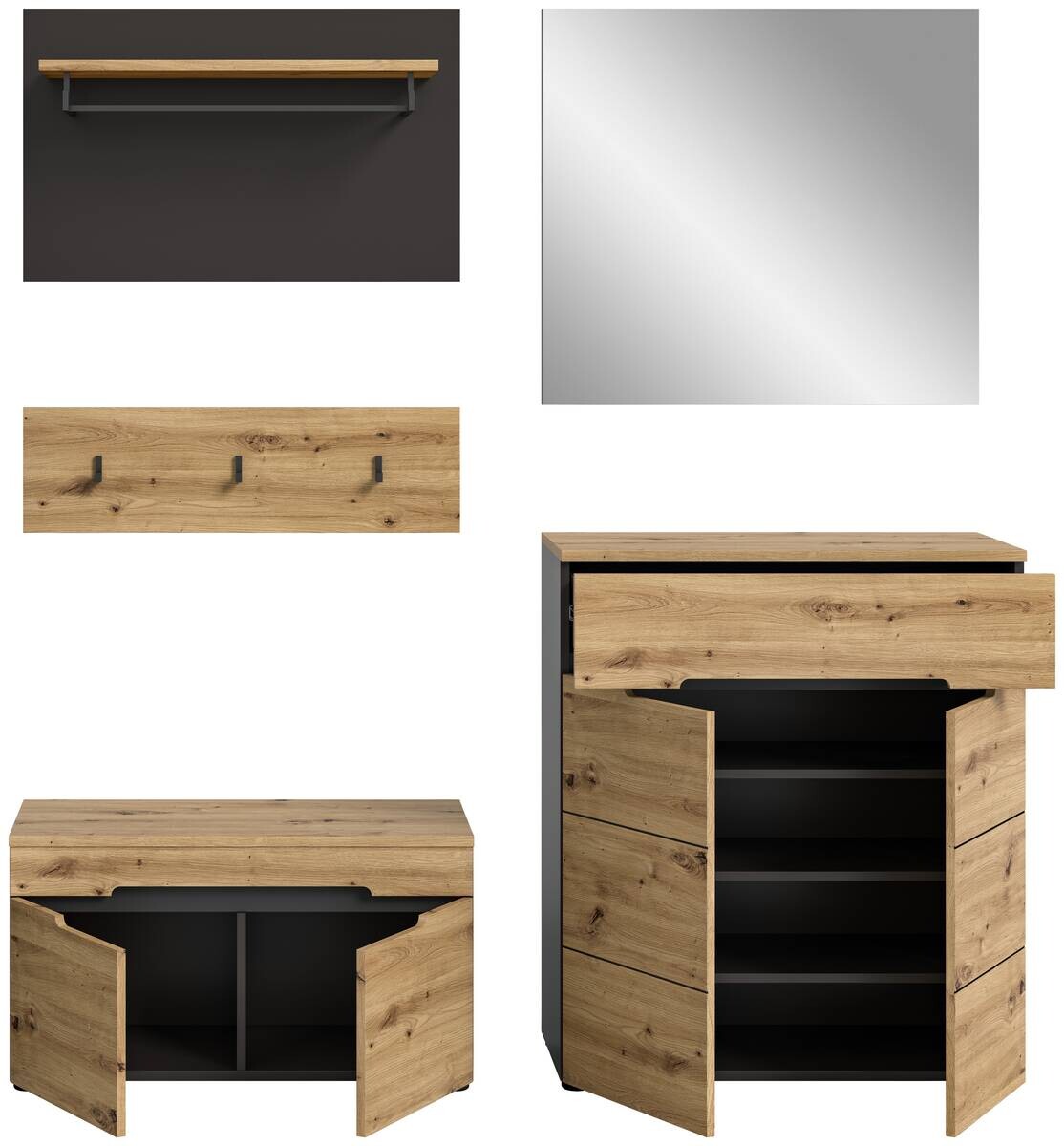 Garderobe CANU edles Basaltgrau Nachbildung Eiche Artisan Nachbildung B/H/T: ca. 175x180x37 cm