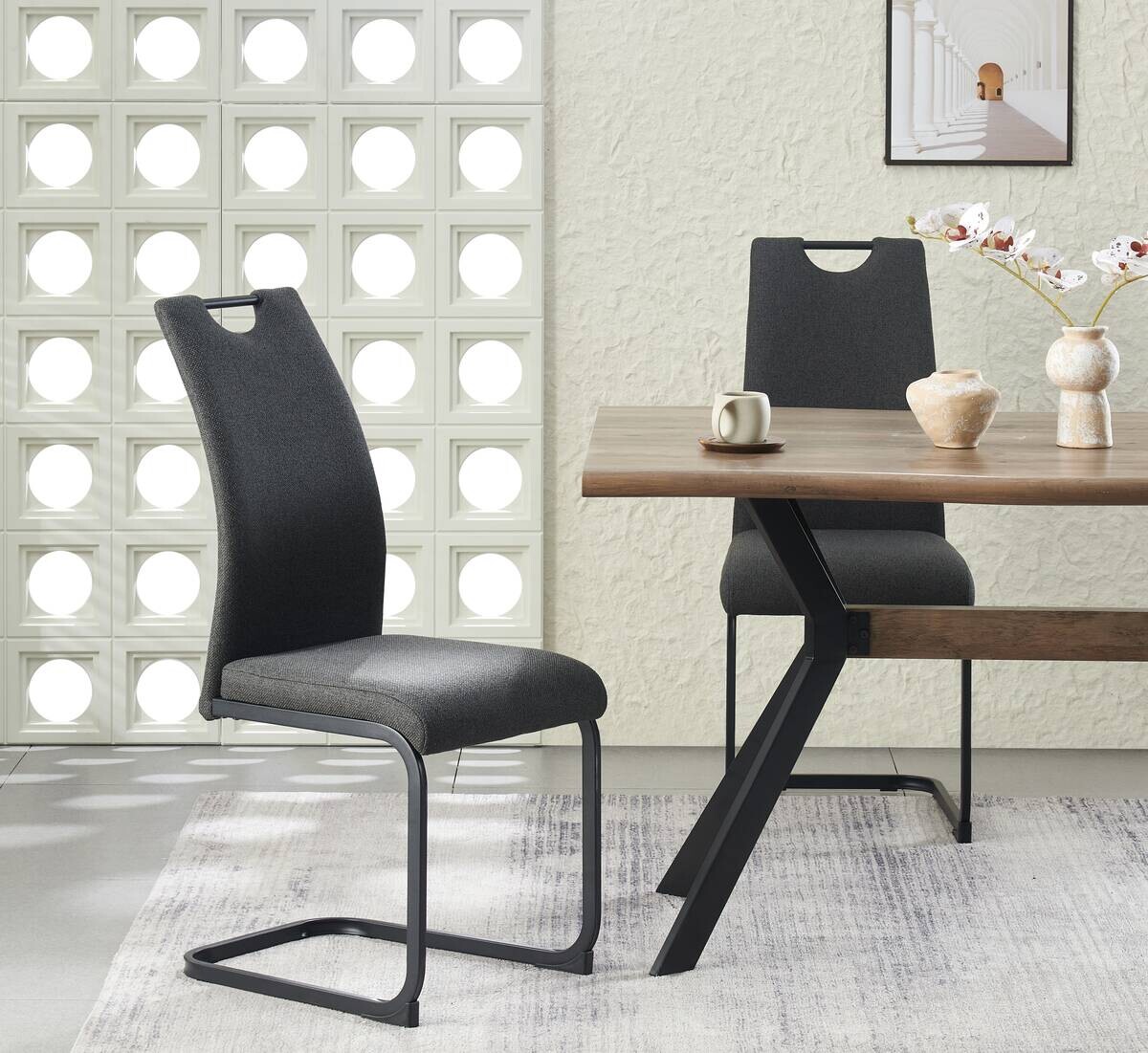 Schwingstuhl HANNA, 2er Set anthrazit Webstoff B/H/T: ca. 43x98x59 cm